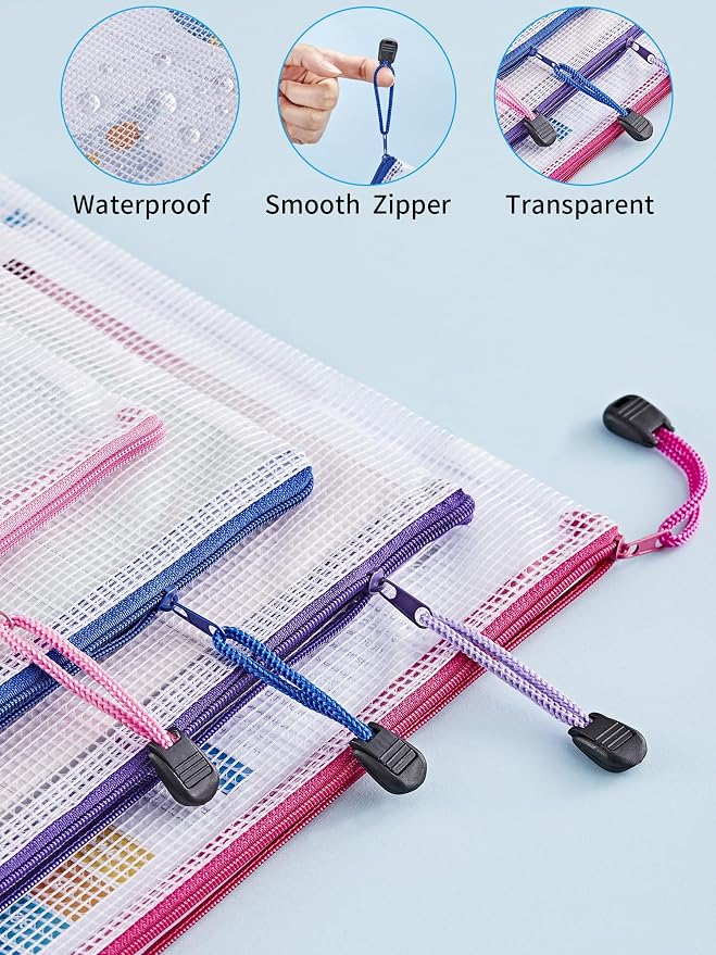 JARLINK 18 Pcs Mesh Zipper Pouch Bags, 8 Sizes Waterproof Zipper Bags | Multi-use Travel Bags for Office, School, Board Game, Puzzles, Cosmetics, Travel Accessories, and Home Organization, 9 colors
