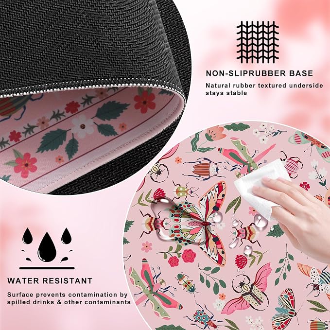 iCasso Pink Desk Pad Mat, XXL Large Mouse Pad, Desk Matt for Desktop, Anti-Slip Big Mousepad with Stitched Edges, Mouse Mat for Computer(Pink)