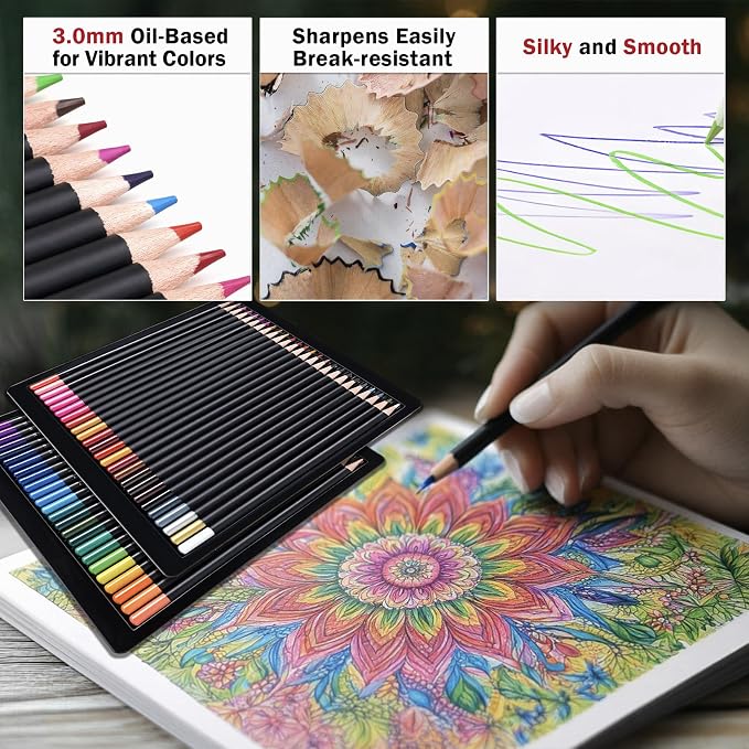 FUNLAVIE 50 Count Colored Pencils for Adult Coloring Books, Coloring Pencil Set for Adults, Soft Core Drawing Pencils for Sketching, Blending, Layering & Shading, Art Supplies for Artists