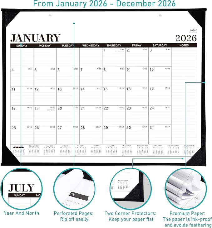 2026 Desk Calendar - 12 Months Large Desk Calendar 2026, Jan.2026 - Dec.2026, 22" x 17", 2026 calendar Desk with Large Ruled Blocks, To-do List & Notes