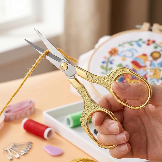 Small Gold Scissors, 5 Inch Vintage Precision Scissors, Ultra Sharp Blade Shears for Office, Home, School, Sewing, Fabric Craft, Hair Trimming, Facial & Beard Grooming