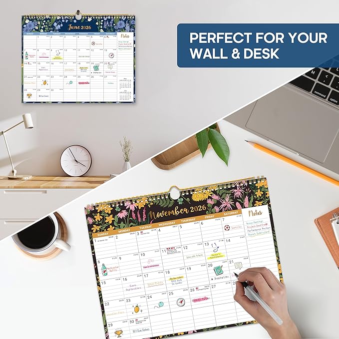 Calendar 2026-2027, 21-Month Wall Calendar Runs from Apr 2026 to Dec 2027,11.5" x 14.7",Large Monthly Calendar with Twin-Wire Binding, Perfect for Home or Office - Midnight Garden