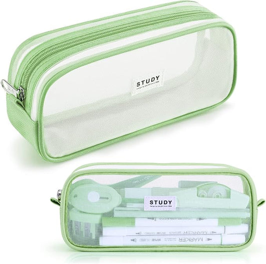 KALIDI Grid Mesh Pencil Case Large Capacity Pencil Case Big Pencil Pouch With Zipper Simple Stationery Bag Aesthetic Pen Bag for School Teen Girl Boy Multi-Purpose bag for office Men Women