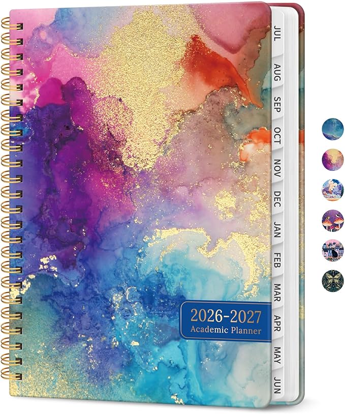 Planner 2026-2027, Academic Year Monthly and Weekly Calendar Planner, Jul 2026 - Jun 2027, Hardcover Teacher Student Planning Agenda book with Tabs, Perfect for School Office Supplies, 8.5" x 11" - Color Splash