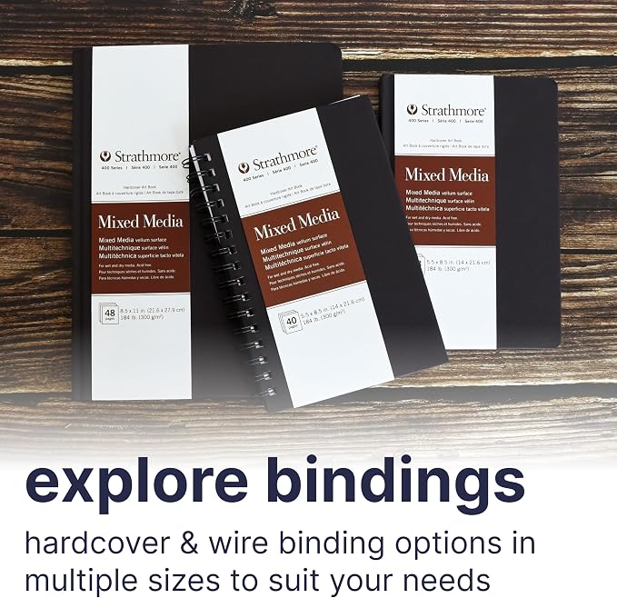 Strathmore 400 Series Mixed Media Paper Art Book, Matte Brown Cover, Natural White, Hardbound, 24 Sheets, 8.5x11 inch