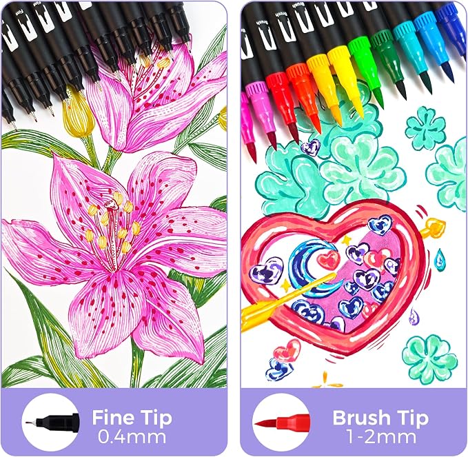 Artecho 168 Colors Dual Tip Markers for Adult Coloring Books with Bag | Drawing Pens For School, Fine and Brush Tip, Calligraphy, Drawing, Sketching