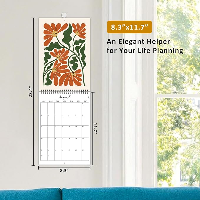 2026-2027 Wall Calendar Art Floral, 18 Months Wall Calendar from July 2026 - December 2027, Unique Modern Hanging Monthly Calendar for Home Office Decor, 8.2" x 23" Open