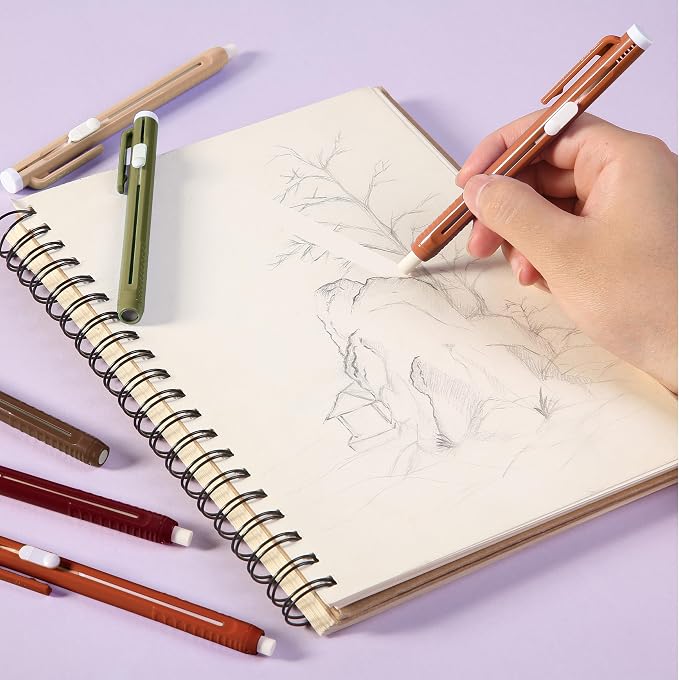 Mr. Pen- Retractable Mechanical Eraser Pens, 6 Pack, Earthy Colors | Latex-Free Precision Pencil Erasers for Artists, Students, Drawing, Sketching & Drafting