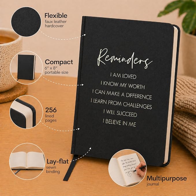 WORLD TRAVELER Eccolo Lined Journal Notebook, Flexi-Cover, Reminders, 256 Ruled Pages, Medium 5.75-x-8.25 inches | Sturdy Flexible Hardcover, 80GSM Acid-Free Ivory Pages, Smyth-Sewn Lay-Flat Binding, Ribbon Bookmark