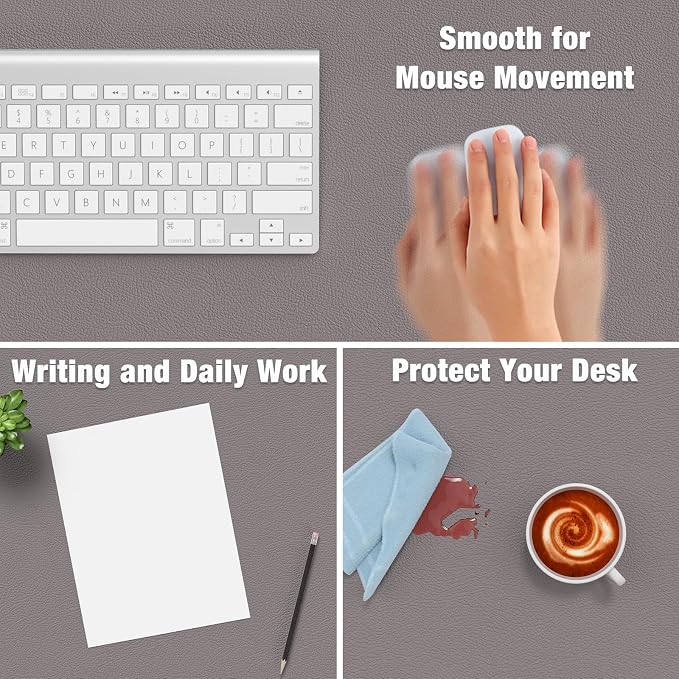 Hsurbtra Desk Pad, 35.5" x 17" PU Leather Desk Mat, XXL Extended Mouse Pad, Waterproof Desktop Blotter Protector, Non-Slip Ultra Thin Large Laptop Keyboard Writing Mat for Office Home, Light Gray
