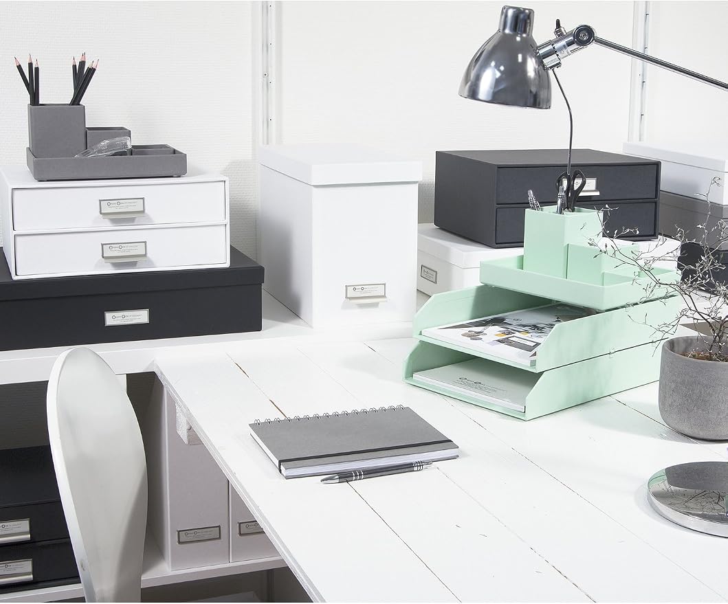 Bigso Box of Sweden Document Box with Lid for Papers in A3 Format - Document Organiser Tray with Lid and Handle - Storage Container Made of Fibreboard and Paper - Dark Grey