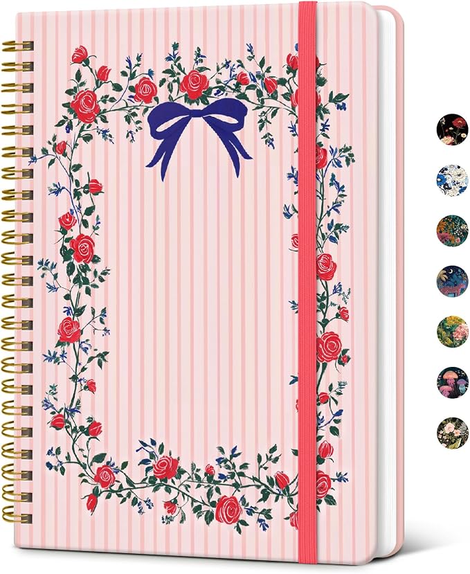 Taja Lined Spiral Notebook Journal for Women A5(5.8" × 8.3"), Cute Hardcover Notebook for Work, School & Note Taking, Pretty College Ruled Journal for Writing, 140 Pages, Ribbon Wreath