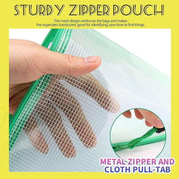 LEOBRO Mesh Zipper Pouch Bags, 13.2"x 9.2" Zipper Pouch, 4 pcs Mesh Bags, Storage Bags Pouch for Organization Toy Puzzles Board Game Travel, File Jackets & File Pockets
