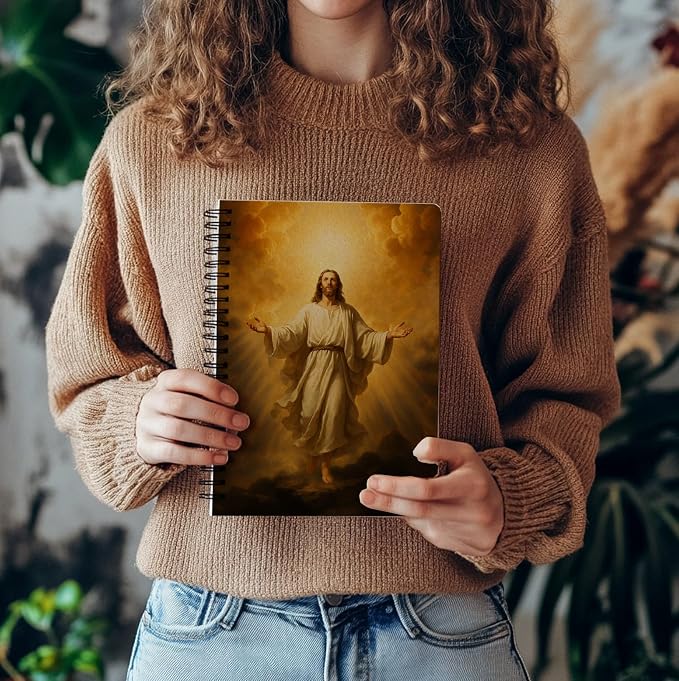bitCNY Risen Christ Notebook – Jesus Ascension Christian Journal – Spiritual Religious Notebook for Devotions and Prayer, Spiral Bound 5.5x8.3 Inches