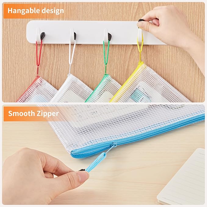 JARLINK A4 Mesh Zipper Pouch Bags, 36 Pcs Waterproof Zipper Pouch Bags | Multi-use Mesh Bags for Board Games & Puzzles, Office School Supplies, Toys, Cosmetics Travel Storage, 10 Colors, Lettle Size