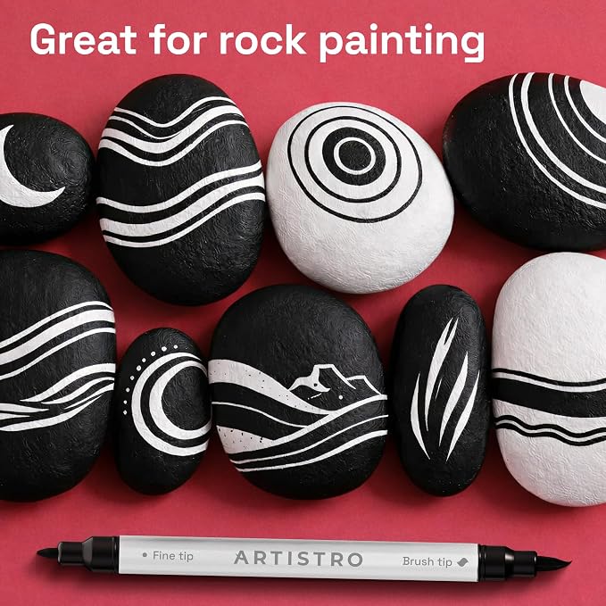 ARTISTRO 24 Black Acrylic Paint Markers - Paint Pens for Drawing - For Fabric, Rock, Glass, Wood, Molds - Arts & Crafts Gift for Adults, Teens, Kids, Classroom Must Haves & School Supplies