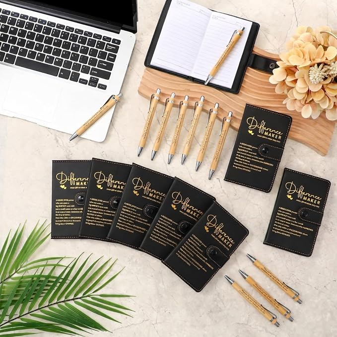 Marspark 30 Sets Difference Maker Employee Appreciation Gifts Inspirational A5 Leather Notebooks with Pens Thank You Motivational Gifts for Men Women Volunteers Teacher (Black)