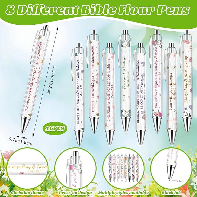 48 Pcs Flower Bible Verse Pens with Notebooks Christian Gifts for Women | Religious Notepad Christian Ballpoint Pen Cross Bookmarks Church Party Favors for Colleagues Coworker Office School Supplies