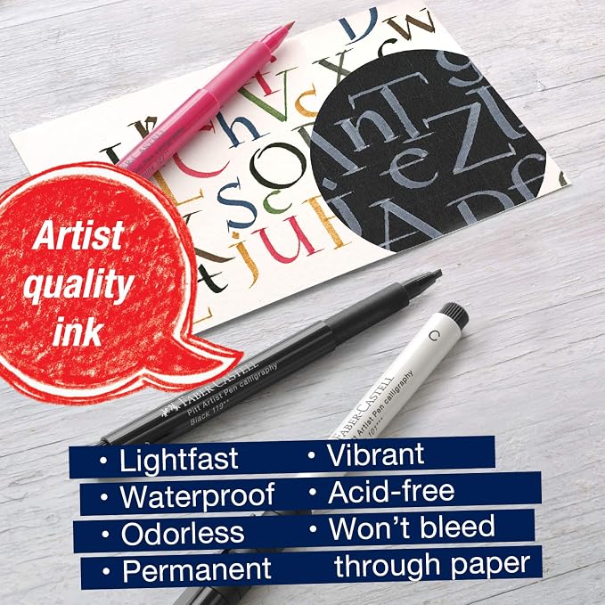 Faber-Castell Pitt Artist Calligraphy Pens | 6 India Ink Pens, 2.5 mm Chisel Tip | Multicolor Calligraphy Pen Set for Lettering, Journaling, Creative Writing & Hand Lettering Designs