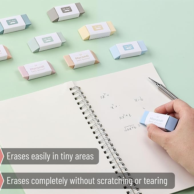 Mr. Pen- Pencil Erasers, 10 Pack, Morandi Colors | Soft Rubber Pencil Erasers for School, Office, Art Sketching, Homework, Exams, Clean Smudge-Free Correction