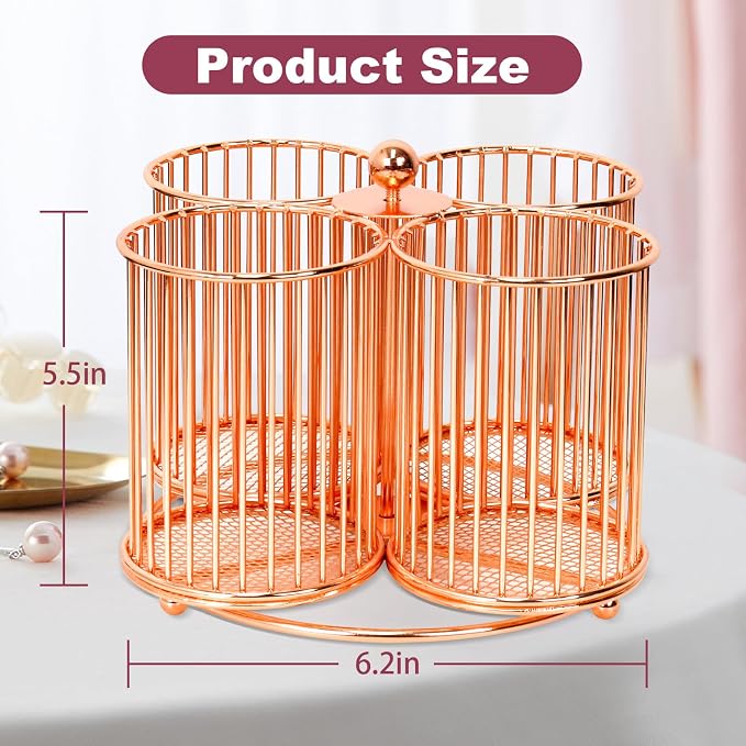 360 Rotating Pen Holder, Large Pencil and Marker Organizer with 4 Slots, Desk Caddy Accessory (Rose Gold)