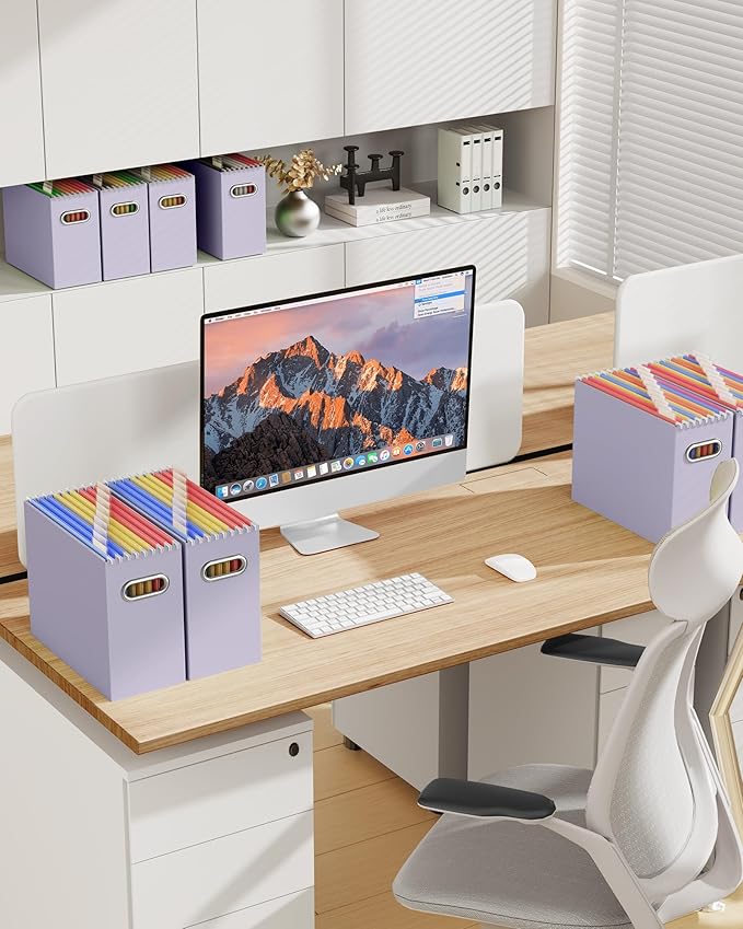 Oterri File Organizer Box, Portable Collapsible Cardboard File Folder Organizer with Handle for Letter Size Hanging Files, Document Storage Box for Home Office & Classroom (8 Packs,Colorful)