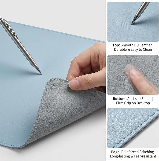 Leather Desk Mat - Non-Slip PU Desk Pad for Office and Home - Desk Organization and Accessories - Ideal for Mouse Pad and Desk Mats on Top of Desks(Blue,31.52''x 39.01'')