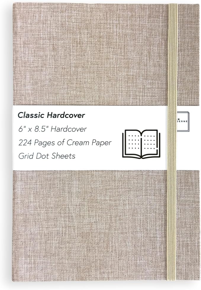 Portage Grid Dot Paper Hardcover Aesthetic Notebook Writing Journal – Bleed-Proof Paper Notepad for Journaling, High GSM, A5 Notebook, Cream Pages - Oatmeal, 6 x 8.5 Inches, 224 Pages