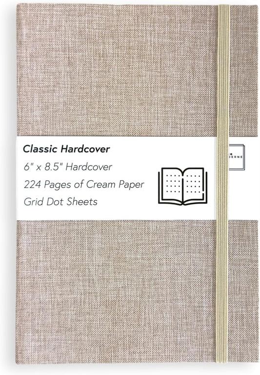 Portage Grid Dot Paper Hardcover Aesthetic Notebook Writing Journal – Bleed-Proof Paper Notepad for Journaling, High GSM, A5 Notebook, Cream Pages - Oatmeal, 6 x 8.5 Inches, 224 Pages