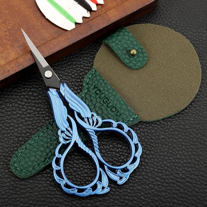 YOUGUOM Sharp Crochet Scissors, Small Sewing Embroidery Shears | All Purpose for Crafts, Artwork, Needlepoint, Cross Stitch, Paper Cutting, Detail Thread Snips, DIY Tools, with Cover, Blue