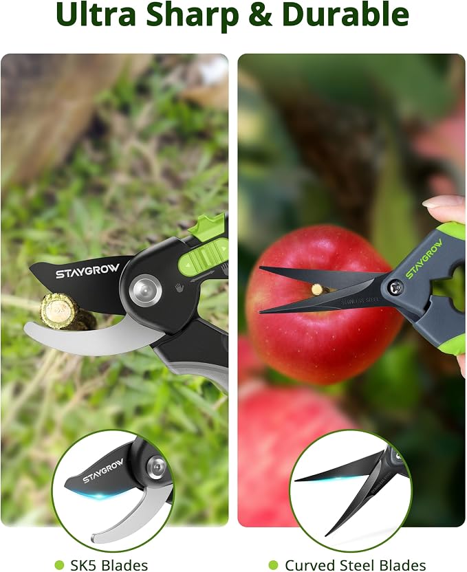 Gardening Scissors, Sharp Plant Trimming Scissors 2 Pack | Stainless Steel Pruning Shears for Precise Cuts Bonsai Clippers,8.5" Bypass Garden Clippers and 6.5" Curved Garden Shears