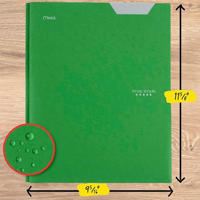 Five Star 2-Pocket Folder, Plastic Folder with Stay-Put Tabs and Prong Fasteners, Holds 8-1/2" x 11" Paper, Forest Green (72111)