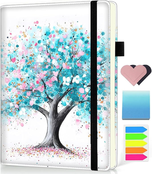 Hardcover Executive Notebooks, A5 PU Leather Lined Journal Notebook, 200 Pages Thick Paper Subject Notebooks for School,Work,Home Writing Business Notebook, Diary Book ，Green Tree