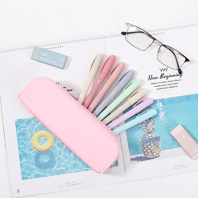 Mr. Pen- Silicone Pencil Case, Light Pink Pencil Pouch, Pencil Case Small | Multifunctional Pouch for Stationery, Cosmetics and Electrical Goods Storage
