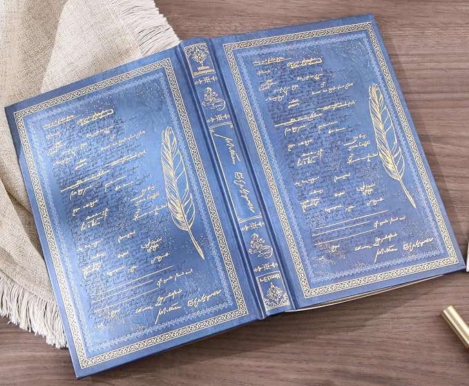 Vintage Hardcover Journal with Gold Foil Embossing, 224 Pages Lined Notebook, 100 GSM Premium Thick Paper, Elegant Feather & Manuscript Design, Aesthetic Diary Gift for Writers, Men & Women, A5 Size