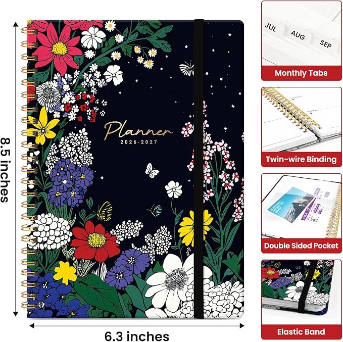 Planner 2026-2027, Academic Year Monthly and Weekly Calendar Planner, Jul 2026 - Jun 2027, Hardcover Teacher Student Planning Agenda book with Tabs, Perfect for School Office Supplies, 6.3" x 8.5" - Night Garland
