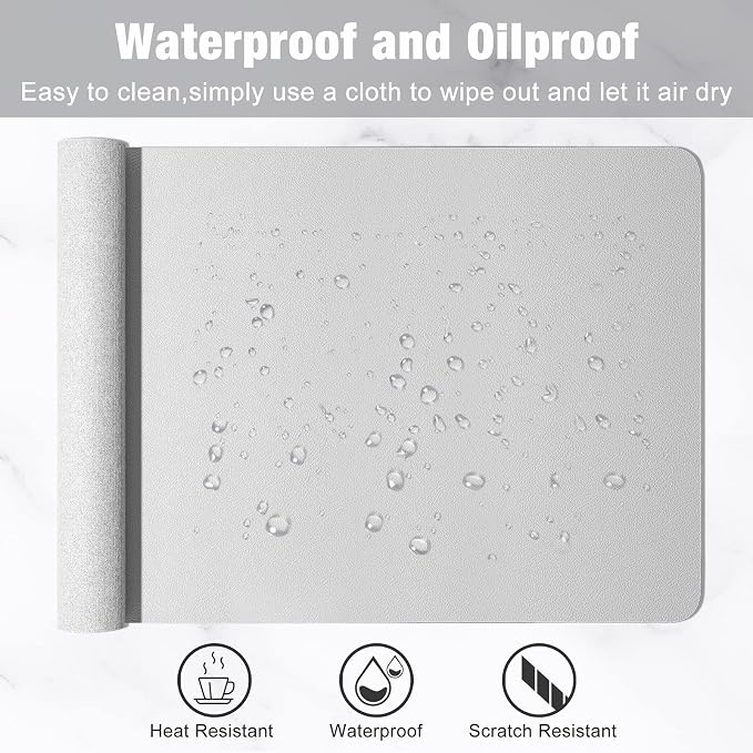 Hsurbtra Desk Pad, 30" x 14" PU Leather Desk Mat, XL Extended Mouse Pad, Waterproof Desktop Blotter Protector, Non-Slip Ultra Thin Large Laptop Keyboard Writing Mat for Office Home, Gray