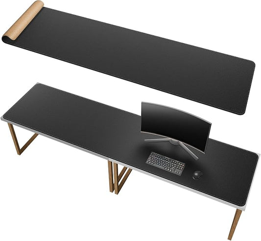 Chihein 79" x 20" 5XL PU Leather Desk Mat (Black), Huge Mouse Pad, Dual Sided Desk Pad Protector, Waterproof Writing Blotter for Gaming/Office/Home