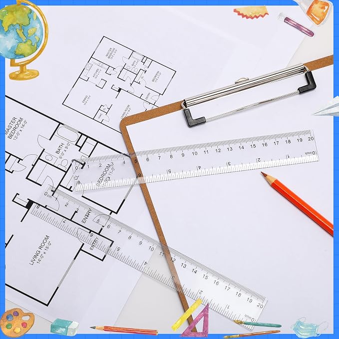 EBOOT 2 Pcs Acrylic Rulers Clear Plastic Rulers Straight Shatterproof Transparent Ruler Measuring Tools with Inch and Centimeter Accuracy for Back to School Supplies Class Office Crafts(8 Inch)