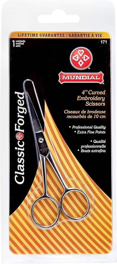 Mundial 171 Specialty Forged 4" Curved Embroidery & Scherenschnitte Scissors – Precision Fine Tip Craft Scissors for Thread Cutting, Paper Art & Detail Work