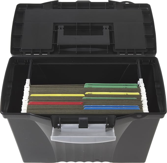 Storex Portable Letter/Legal Filebox with Organizer Lid, Letter/Legal Files, 14.5" X 10.5" X 12", Black