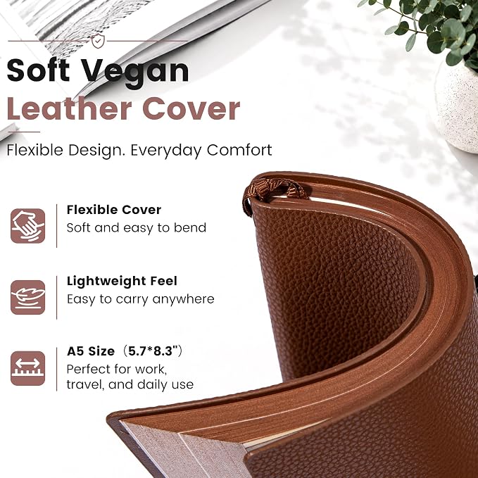 CAGIE Lined Journal Notebooks 3 Pack, 176 Pages Each, A5 Softcover, College Ruled, 100 GSM Thick Paper, for Work, Writing, School (5.7'' x 8.3'') (Brown, Brown, Brown) (5.7'' x 8.3'')