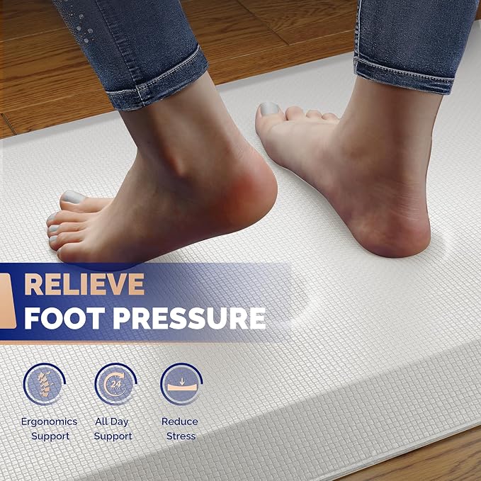 FEATOL Anti Fatigue Mats for Standing, 9/10 Extra Thick Ergonomic Standing Desk Mat, Comfort Memory Foam Standing Mat at Home,Office All Day (20" x 48", White, 2PC)