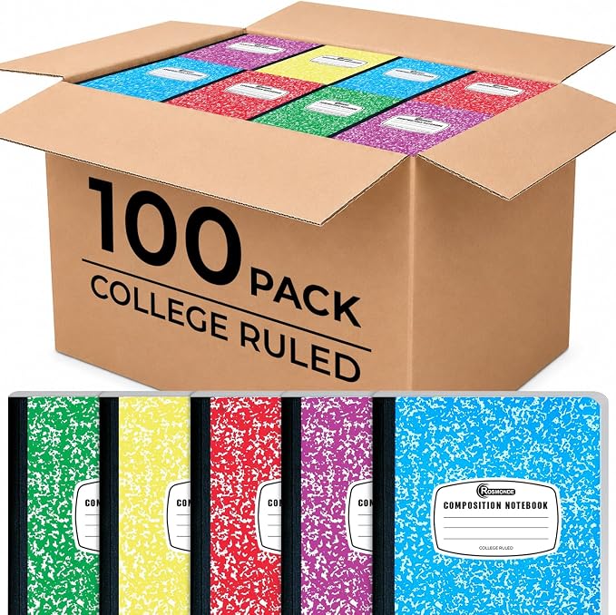 Rosmonde 100 Pack, Bulk Composition Notebooks, College Ruled Notebook, 200 Pages (100 Sheets), 9-3/4 x 7-1/2, Hard Cover Binding, Back to School Supplies, Bulk Notebooks for School, Office Notebooks