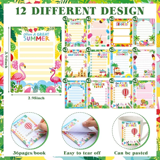 Eaasty 48 Pcs End of The Year Gifts Bulk Summer Notepads and Ice Cream Ballpoint Pens with Ribbon Graduation Last Day of School Gifts for Student Teacher Classroom Party Favor