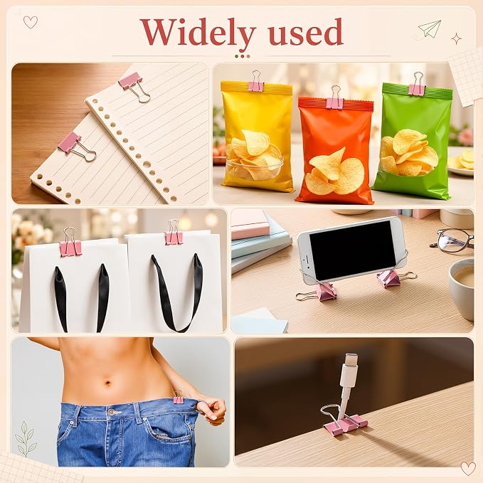 Yexiya 300 Pcs Small Binder Clips Sturdy 0.75 Inch Pink Paper Med Clips Office Supplies Paper Clamps for Office Teachers Students School Business Supplies