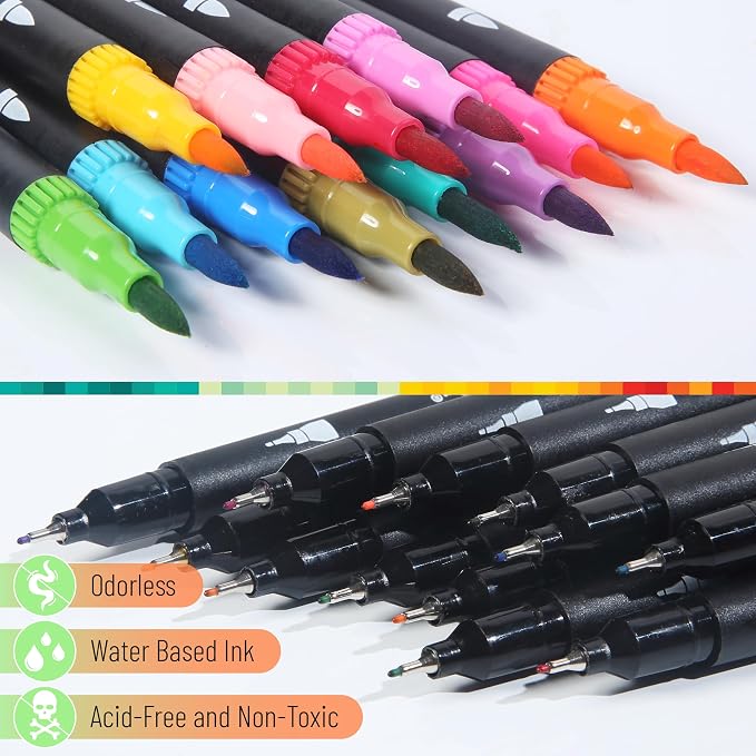 Mr. Pen- Dual Tip Brush Pens, 12 pcs, Assorted Color | Fine & Brush Tip Markers for Adult Coloring Markers for Adults