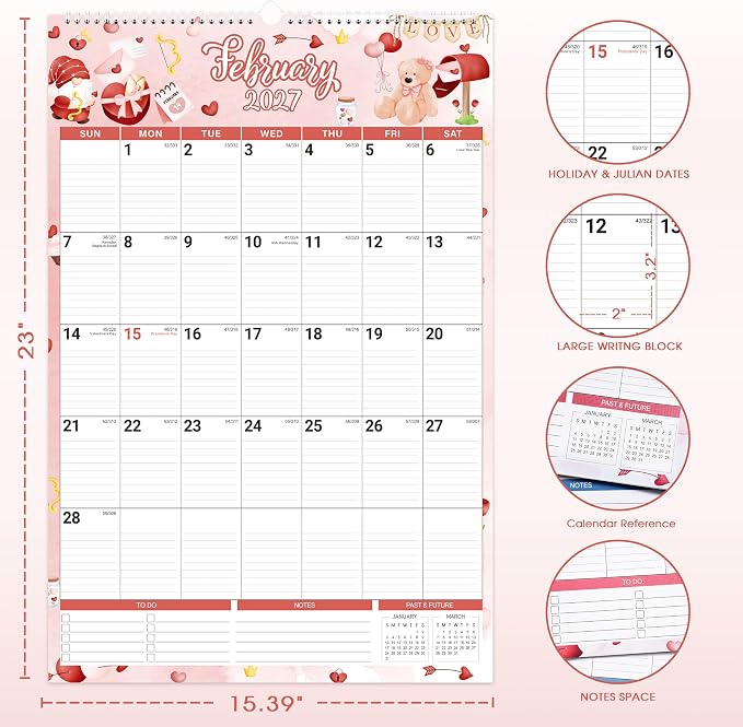 2027 wall calendar - 2027 Large Wall Calendar, Jan. 2027 - Dec. 2027, 15.4'' x 23'', Big Calendars 2027, 12-Month Paper Hanging Planner Wall with Julian Date for Office Home Planning & Organizing - 12 Different Themes