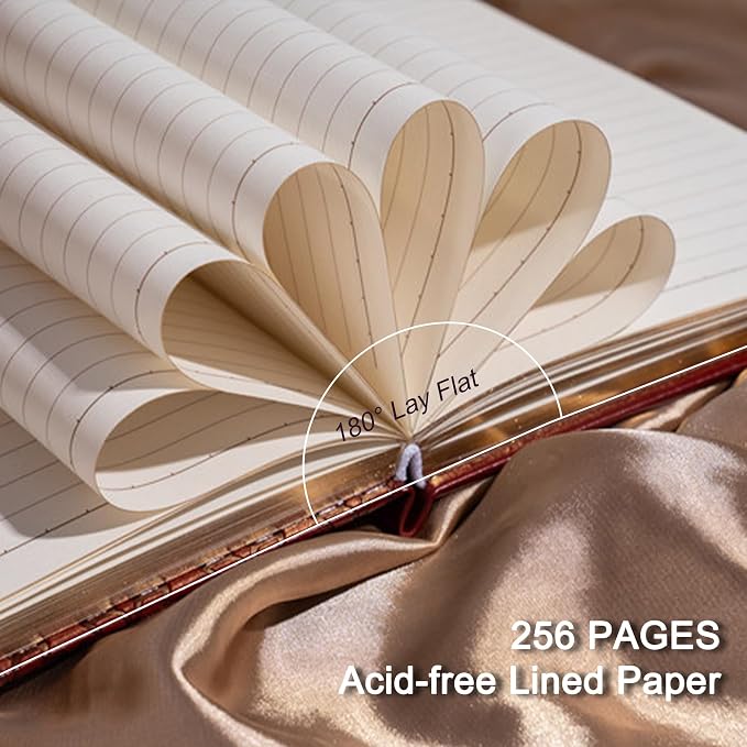 CAGIE Leather Journal for Women, 100 GSM 256 Lined Pages, A5 Hardcover | Wine Red vintage leather cover, gold edges, 100 GSM lined paper, ribbons, contents pages and gift box for daily writing