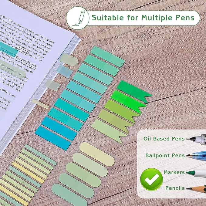 1100 Sheets Transparent Sticky Notes, Clear Waterproof 3 x 3 Sticky Notes with Pen, Translucent See-Though Note Tabs for Bible Study Book Annotation Kitchen Reminder (Green)